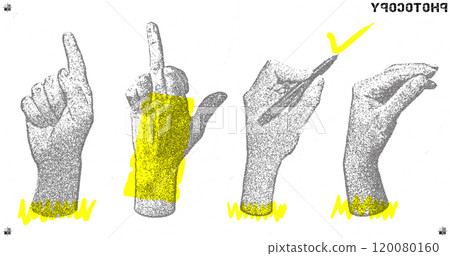Set of stippling images of hands. Photocopy effect 120080160
