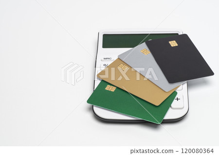 Image of payment with credit card and calculator 120080364