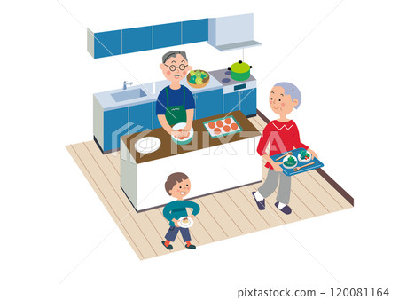 Grandson helping his grandfather and grandmother Grandson helping his grandfather and grandmother 120081164
