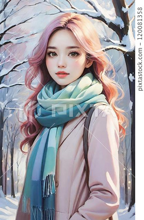 Beautiful woman covered in snow in the cold winter season 120081358