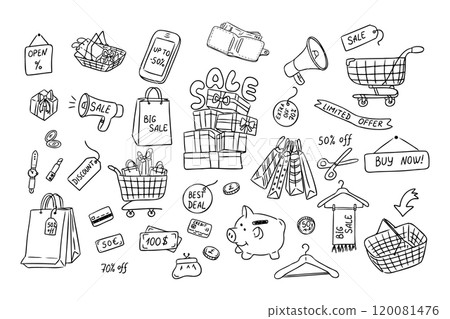 Big outline doodle set with elements for Big Sale Big outline doodle set with elements for Big Sale 120081476