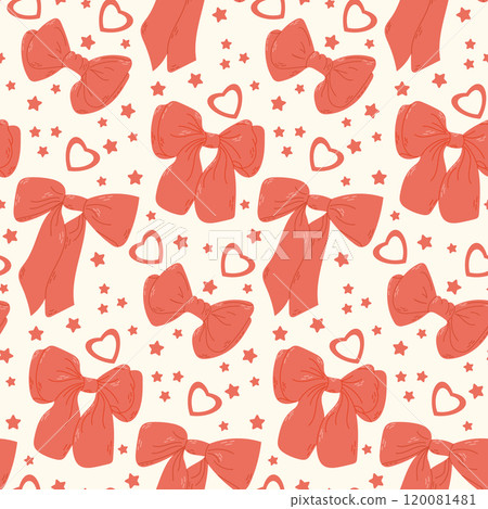 Seamless pattern of pink bows with hearts 120081481