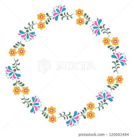 Colorful wreath illustration with fantasy flowers Colorful wreath illustration with fantasy flowers 120081484