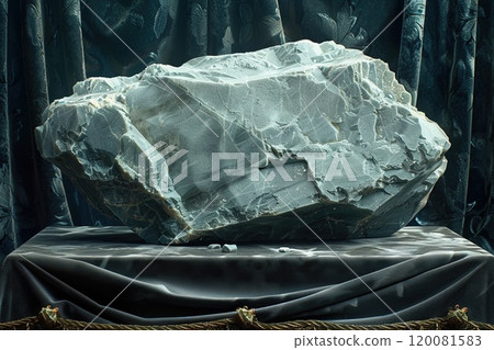Stunning grandidierite stone displayed on black velvet with cinematic lighting and detail 120081583
