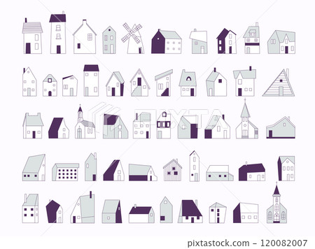 Little houses in flat style. Vector illustration in scandinavian style. Editable colors and background. 120082007