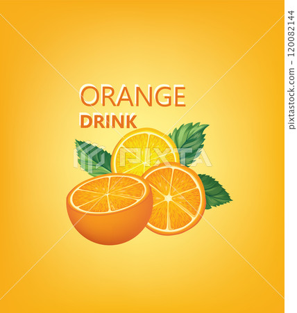 Fresh fruits with mint leaves. Fresh orange,mandarine sliced pieces. Vector colorful citrus food background with fruits juice drink. 120082144