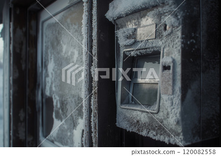 Frozen ATM Machine in Winter Closeup of Icy Cash Machine in Cold Weather. Ai generative Frozen ATM Machine in Winter Closeup of Icy Cash Machine in Cold Weather. Ai generative 120082558