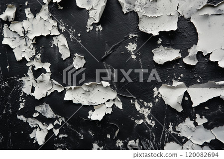 Peeling Paint on Dark Surface Capturing Textured Decay and Weathered Layers. Ai generative 120082694