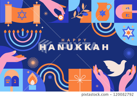 Happy Hanukkah greeting card or banner. 120082792