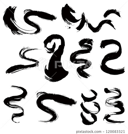 Japanese-style material: Dynamic brush-drawn line illustration set, vector Japanese-style material: Dynamic brush-drawn line illustration set, vector 120083321
