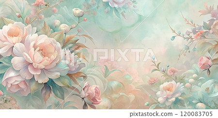 Subtle Watercolor Flowers with Soft Petals on a Tranquil Background 120083705