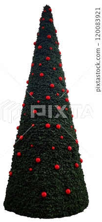 Cut out of a Christmas tree with red balls 120083921