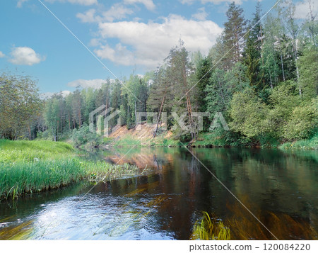 Upper reaches of the Volga river in Russia 120084220