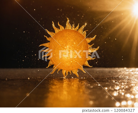 The concept of the sun and water. The image in the form of the sun. 120084327