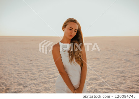 portrait of young tanned blonde European woman portrait of young tanned blonde European woman 120084743