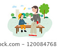 Mother and child resting in the park 120084768