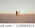 pink Lemurian lake, romantic photoshoot of young couple in love 120084814