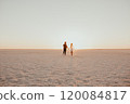 pink Lemurian lake, romantic photoshoot of young couple in love 120084817