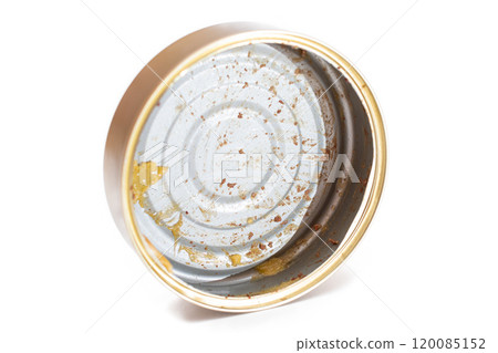Opened Empty Tin Can Isolated on White Background 120085152