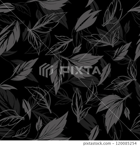 Autumn leaves monochrome seamless background. Hand drawing. Not AI, Vector illustration Autumn leaves monochrome seamless background. Hand drawing. Not AI, Vector illustration 120085254