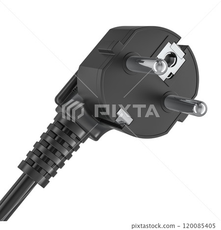 Black AC power plug, 3D rendering Black AC power plug, 3D rendering 120085405