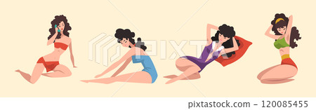 Seductive Pin Up Girls in Sexy Clothing Posing Vector Set 120085455