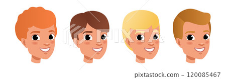 Young Man Smiling Face Head with Different Hairstyle Vector Set 120085467