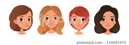 Woman Smiling Face Head with Different Hairstyle Vector Set Woman Smiling Face Head with Different Hairstyle Vector Set 120085473
