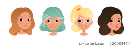 Woman Smiling Face Head with Different Hairstyle Vector Set Woman Smiling Face Head with Different Hairstyle Vector Set 120085474