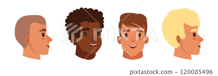 Man Smiling Face Head with Different Hairstyle Vector Set Man Smiling Face Head with Different Hairstyle Vector Set 120085496