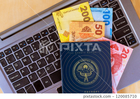Various denominations of Kyrgyzstan currency are for purpose making an online payment in Kyrgyz Republic passport 120085710