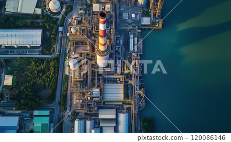 Aerial View Of Bang Pakong Gas Power Plant: Exploring Thermal Power Plants And Fuel Oil In Action From Above 120086146