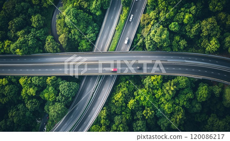 Top View Of Expressway: Road Traffic As Vital Infrastructure In Thailand - A Bird'S Eye View Of Important Transportation System. 120086217