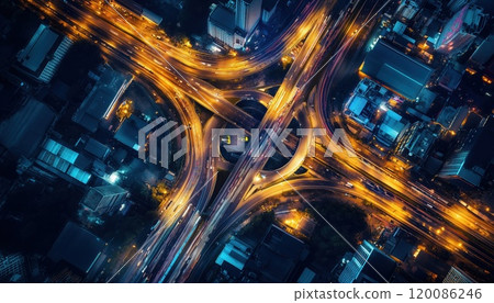 Top View Of Expressway At Night: Road Traffic As Vital Infrastructure In Bangkok, Thailand. Capture The Busy Night Scene With Lights. 120086246