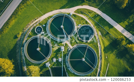 Aerial View Of Drinking Water Treatment Plants: Microbiology In Water Production And Distribution For Major City, Including Water Management And Recycling. 120086253