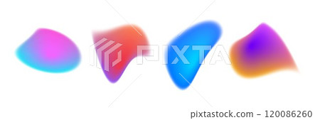 Bright colorful gradient blob set. Liquid blur gradation background collection. Iridescent blurry irregular shape pack for poster, banner, leaflet, brochure. Vector neon fading uneven fluid bundle Bright colorful gradient blob set. Liquid blur gradation background collection. Iridescent blurry irregular shape pack for poster, banner, leaflet, brochure. Vector neon fading uneven fluid bundle 120086260