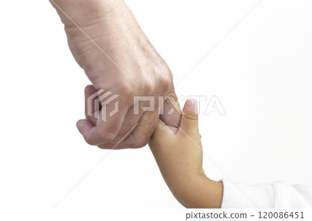 A girl (4 years old) and her grandmother (60s) holding hands A girl (4 years old) and her grandmother (60s) holding hands 120086451