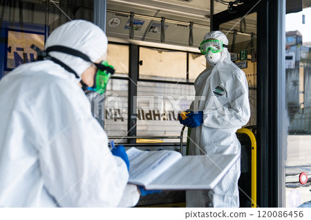 Special services are treating the bus for viruses. Special services are treating the bus for viruses. 120086456