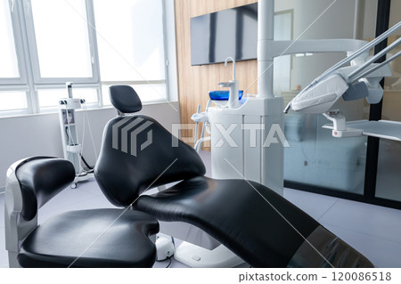 Empty dentist office for medical wellness, furniture for oral healthcare Empty dentist office for medical wellness, furniture for oral healthcare 120086518