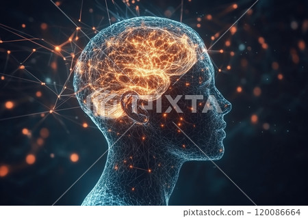 Artificial intelligence brain, futuristic machine brain interface concept. Neural connections. 120086664