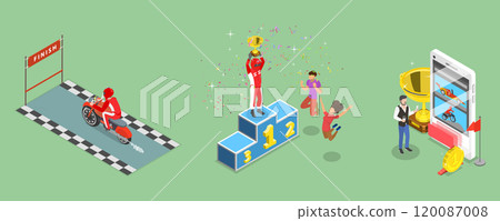 3D Isometric Flat Vector Illustration of Professional Car Racing, Motorsport Championship 120087008