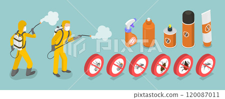 3D Isometric Flat Vector Illustration of Disinfection Service, Safe And Healthy Environment 120087011