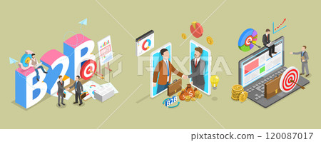 3D Isometric Flat Vector Illustration of B2B, The Practice Of Business-To-Business Transactions 3D Isometric Flat Vector Illustration of B2B, The Practice Of Business-To-Business Transactions 120087017