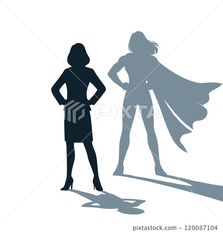 Businesswoman superhero shadow illustration. Empowerment concept business woman powerful superhero 120087104