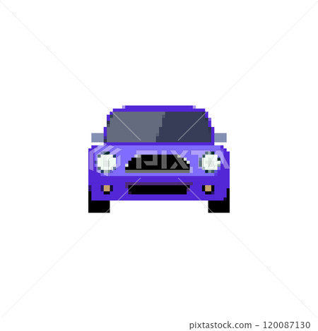 Pixelated sports car icon in front view. Retro pixel art sports car simple detailing vehicle retro 120087130