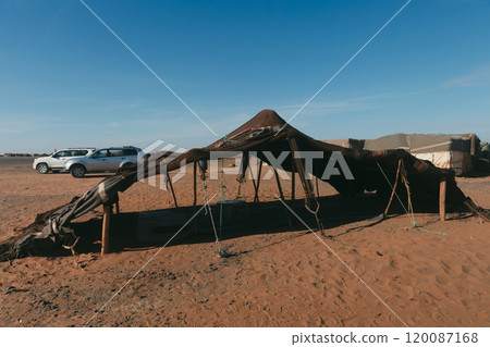 General view of a Berber tent in the Sahara desert, Merzouga. General view of a Berber tent in the Sahara desert, Merzouga. 120087168