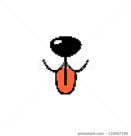 Pixel art black dog with orange tongue. Minimalistic dog character in retro pixelated design Pixel art black dog with orange tongue. Minimalistic dog character in retro pixelated design 120087190