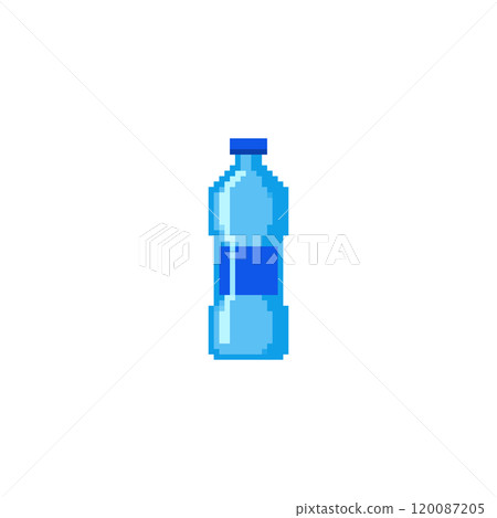 Pixel water bottle icon. Retro pixel icon plastic water bottle minimal drink hydration container Pixel water bottle icon. Retro pixel icon plastic water bottle minimal drink hydration container 120087205