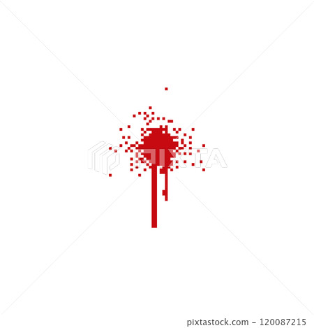 Red blood splatter in pixel art style. Pixelated blood stain with drips in a retro design. 120087215