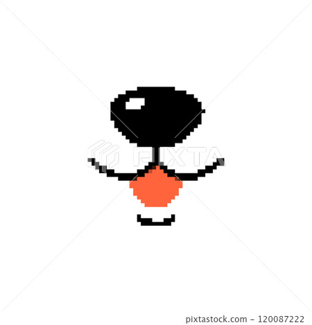 Pixel art black dog with orange tongue. Minimalistic dog character in retro pixelated design Pixel art black dog with orange tongue. Minimalistic dog character in retro pixelated design 120087222